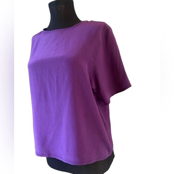 Vintage Classix Short Sleeve Purple Silk Blouse Small - Picture 6 of 13